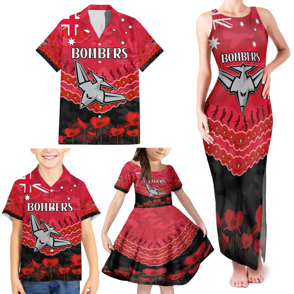 Custom Bombers Football Family Matching Tank Maxi Dress and Hawaiian Shirt ANZAC Lest We Forget