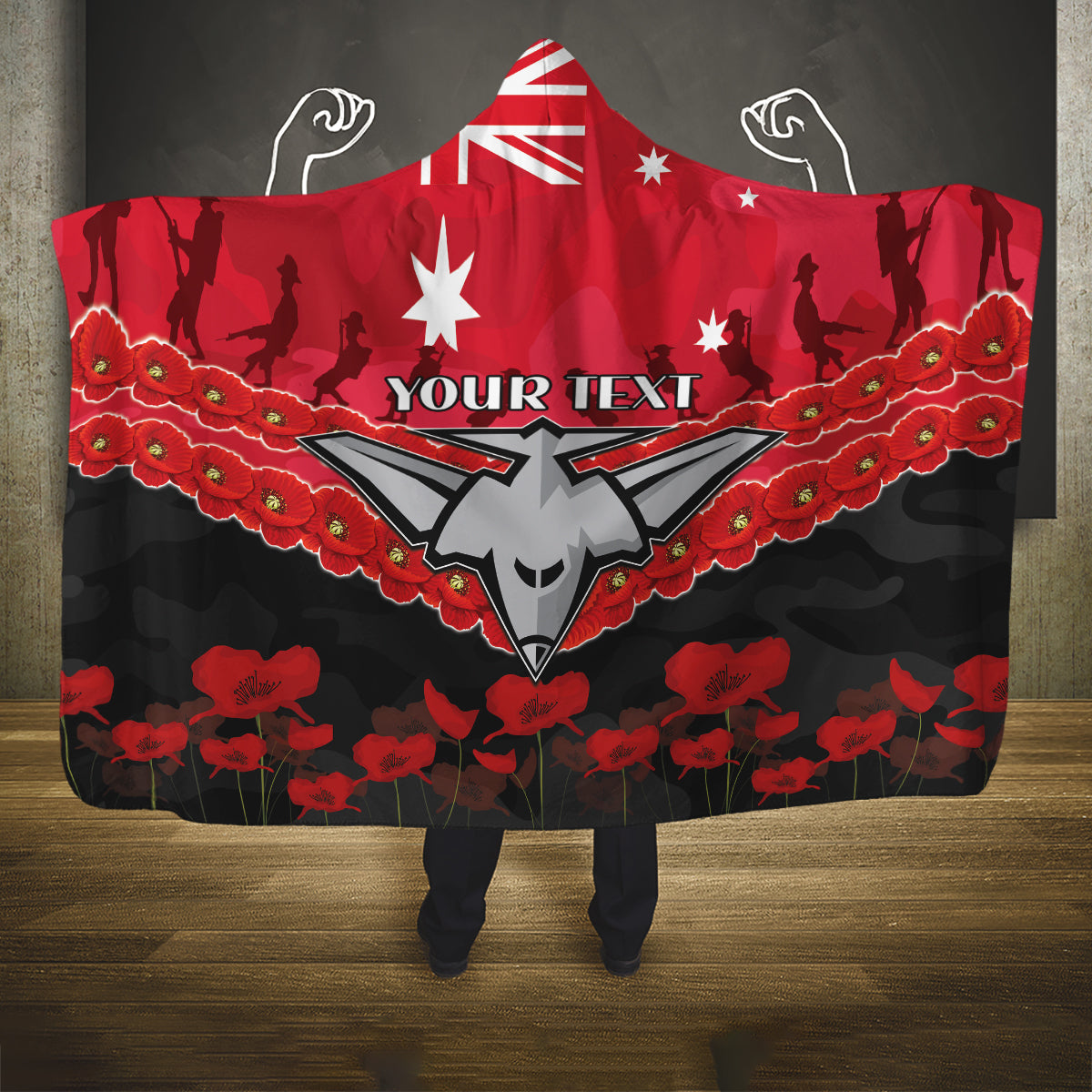 Custom Bombers Football Hooded Blanket ANZAC Lest We Forget