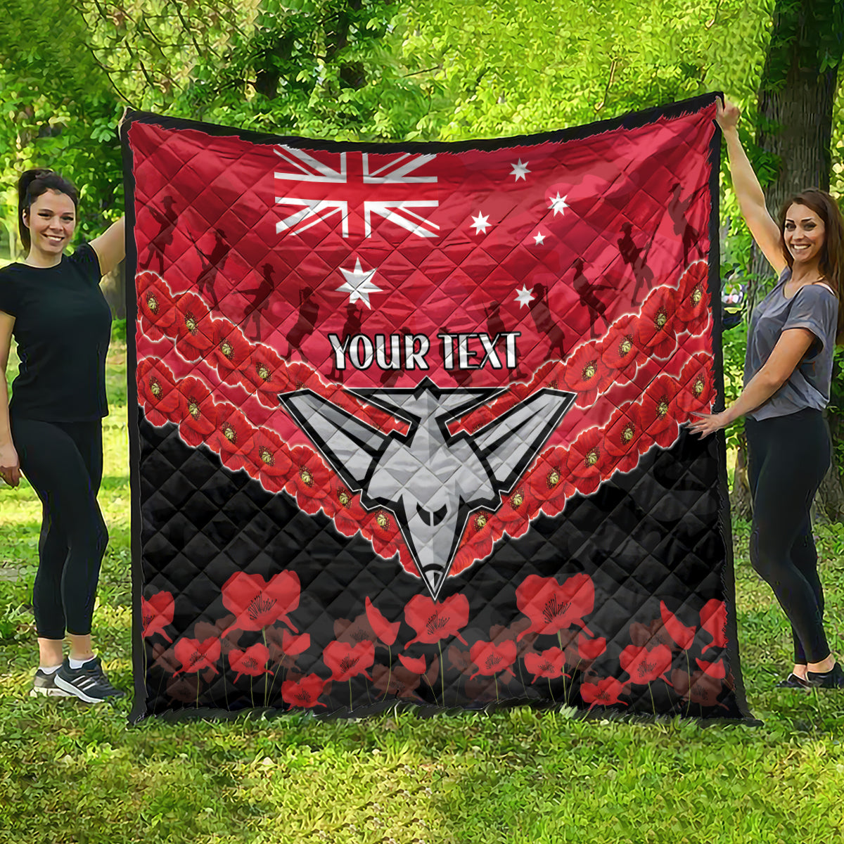 Custom Bombers Football Quilt ANZAC Lest We Forget