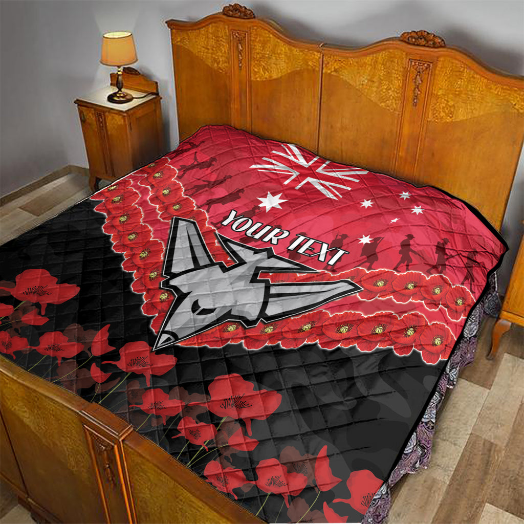 Custom Bombers Football Quilt ANZAC Lest We Forget