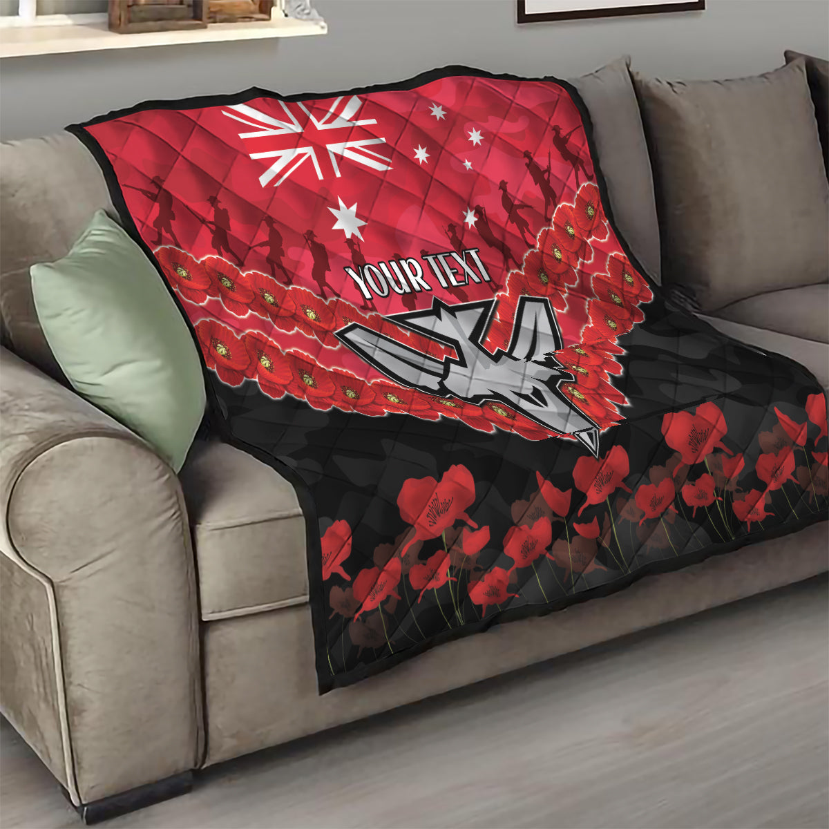 Custom Bombers Football Quilt ANZAC Lest We Forget