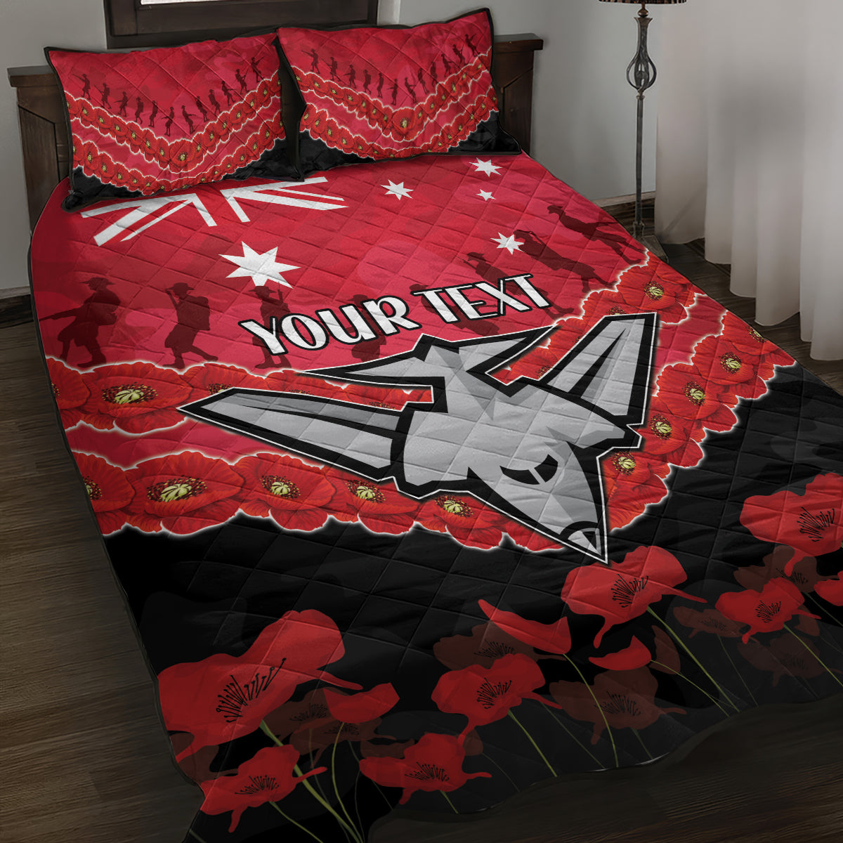 Custom Bombers Football Quilt Bed Set ANZAC Lest We Forget