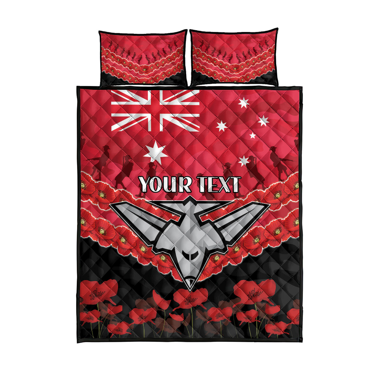 Custom Bombers Football Quilt Bed Set ANZAC Lest We Forget