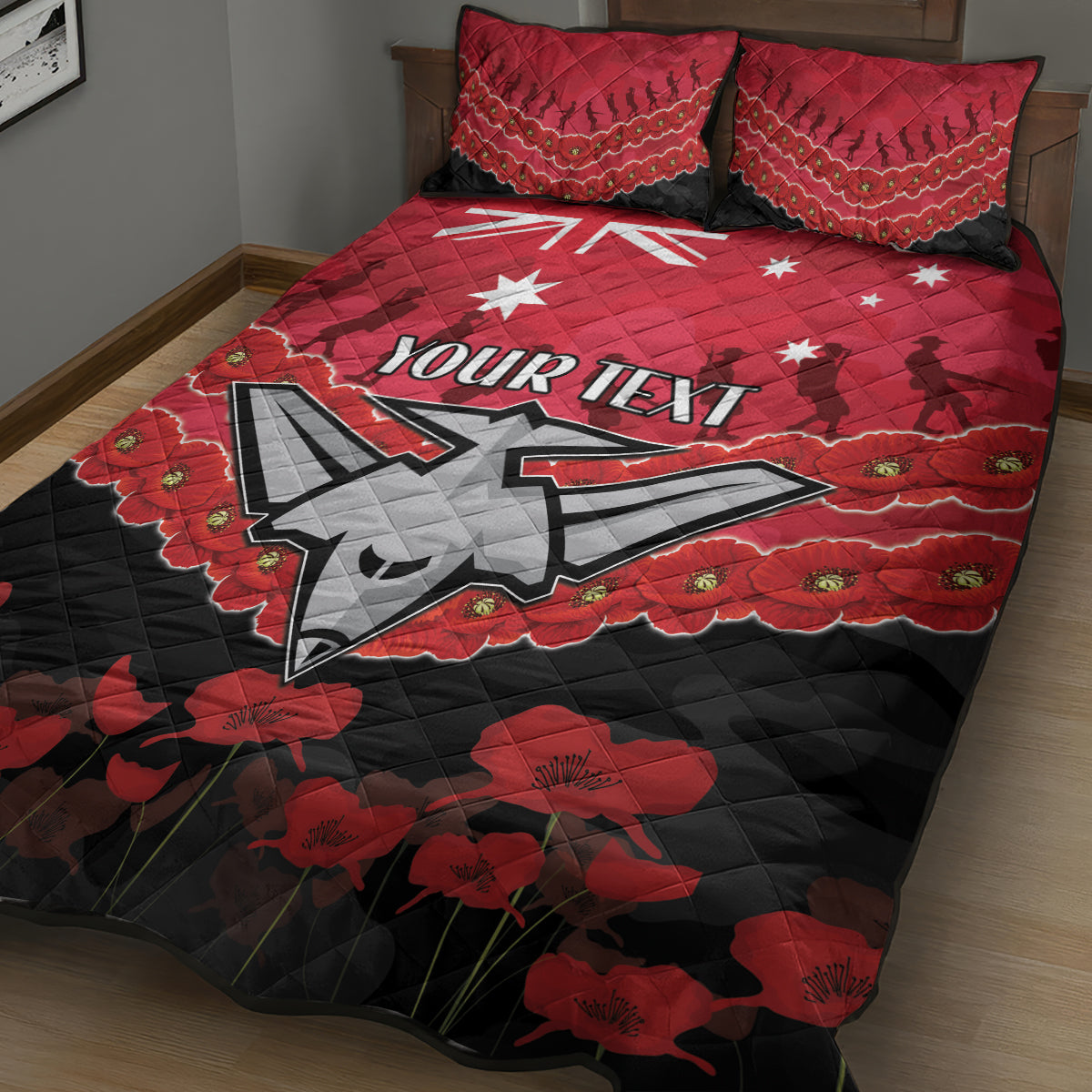 Custom Bombers Football Quilt Bed Set ANZAC Lest We Forget