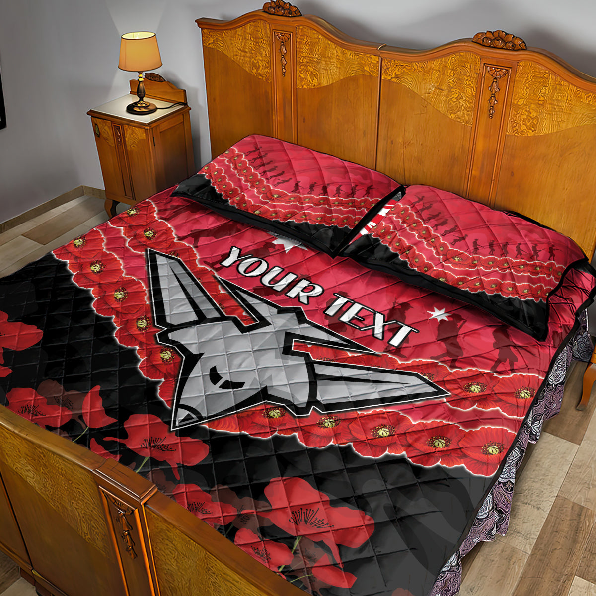 Custom Bombers Football Quilt Bed Set ANZAC Lest We Forget