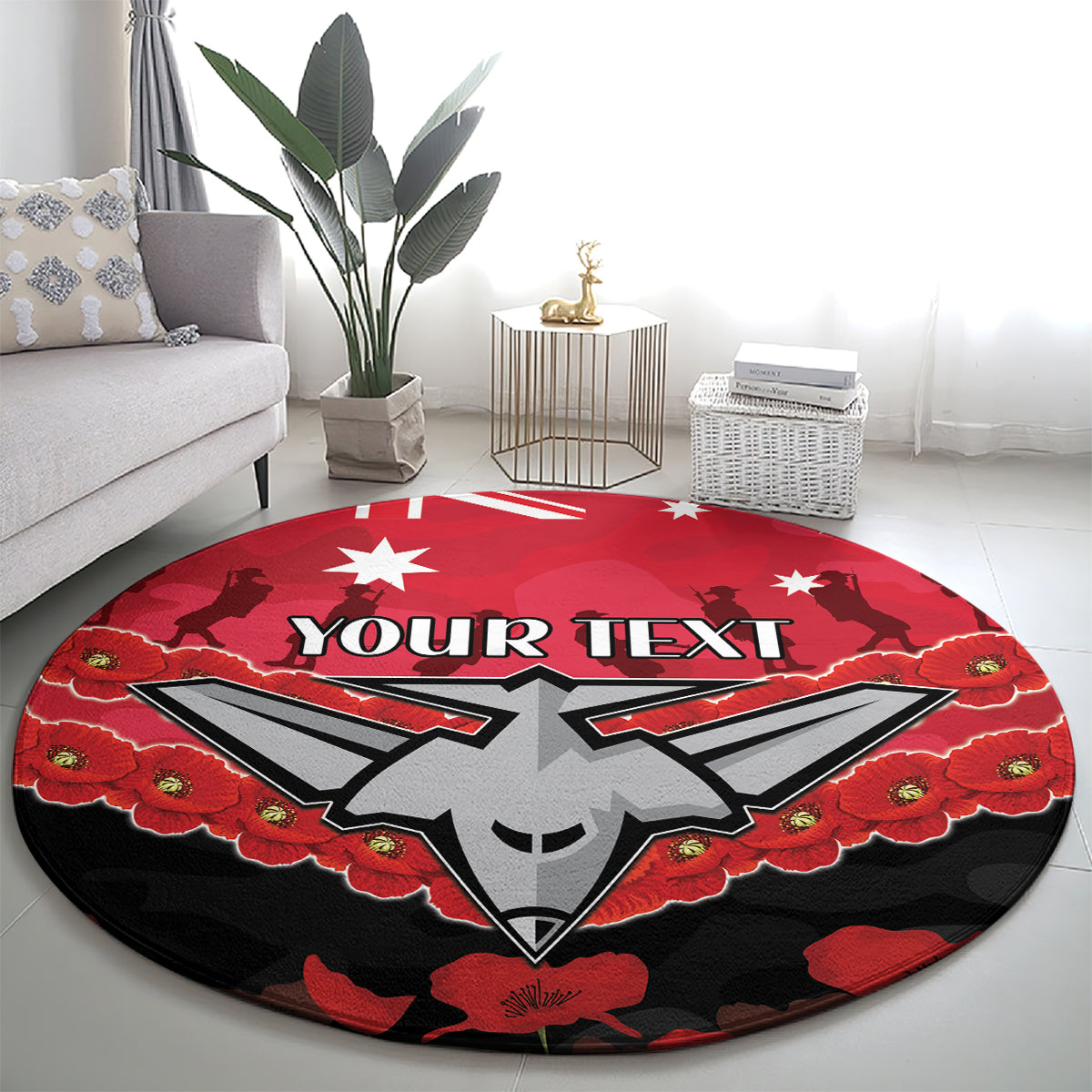 Custom Bombers Football Round Carpet ANZAC Lest We Forget