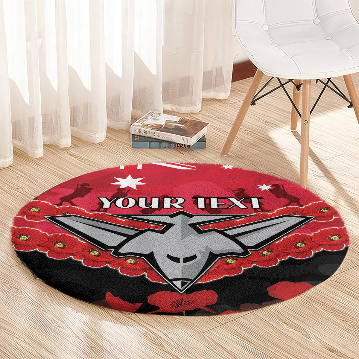 Custom Bombers Football Round Carpet ANZAC Lest We Forget