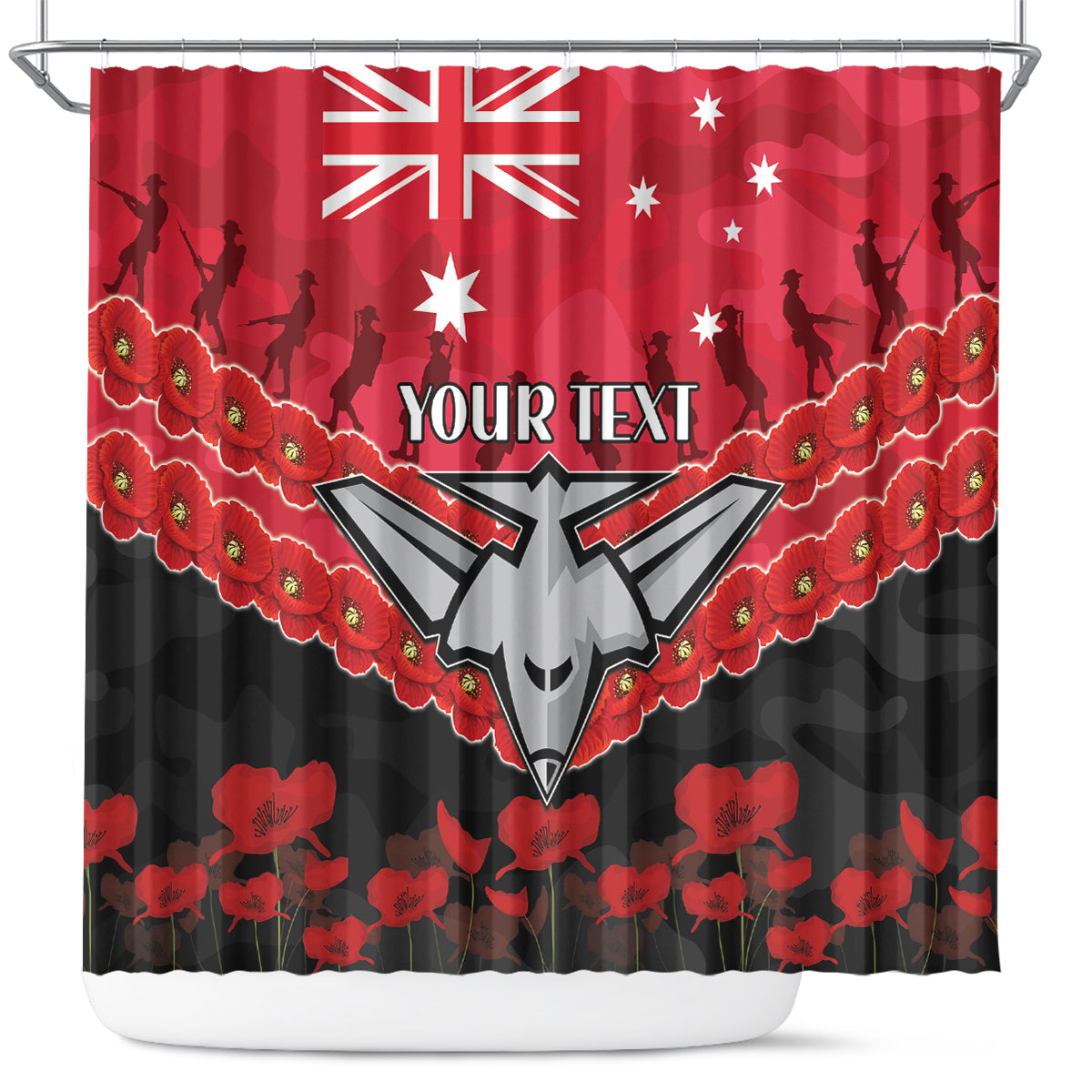 Custom Bombers Football Shower Curtain ANZAC Lest We Forget