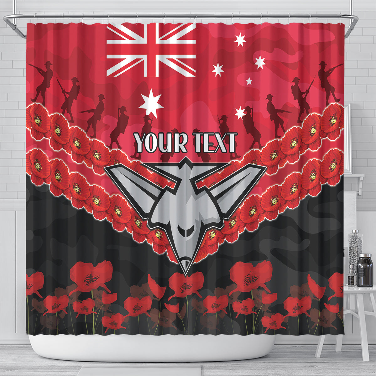 Custom Bombers Football Shower Curtain ANZAC Lest We Forget