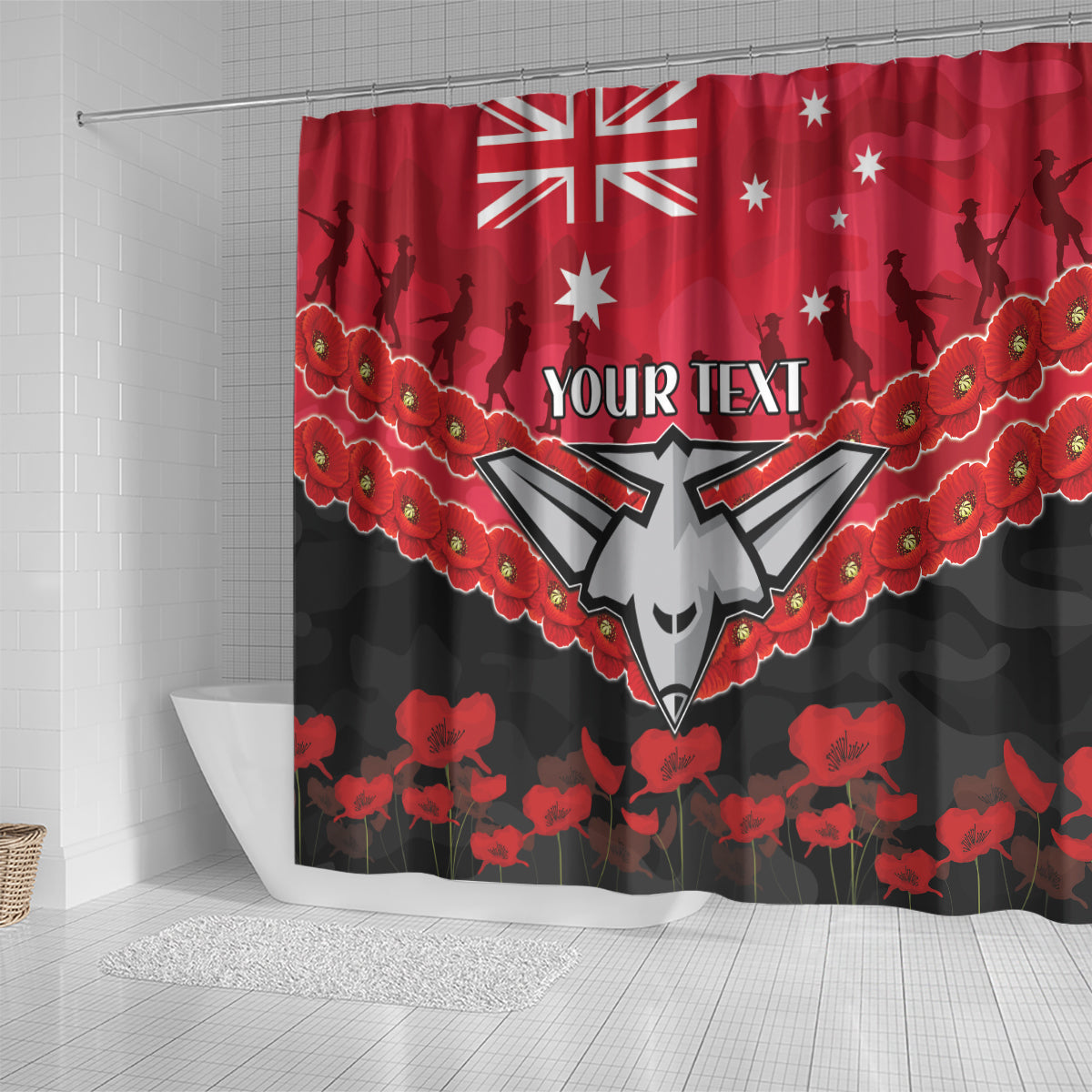 Custom Bombers Football Shower Curtain ANZAC Lest We Forget