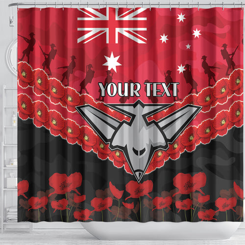 Custom Bombers Football Shower Curtain ANZAC Lest We Forget