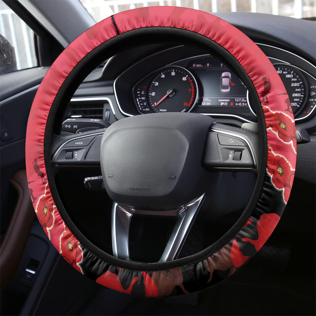 Custom Bombers Football Steering Wheel Cover ANZAC Lest We Forget