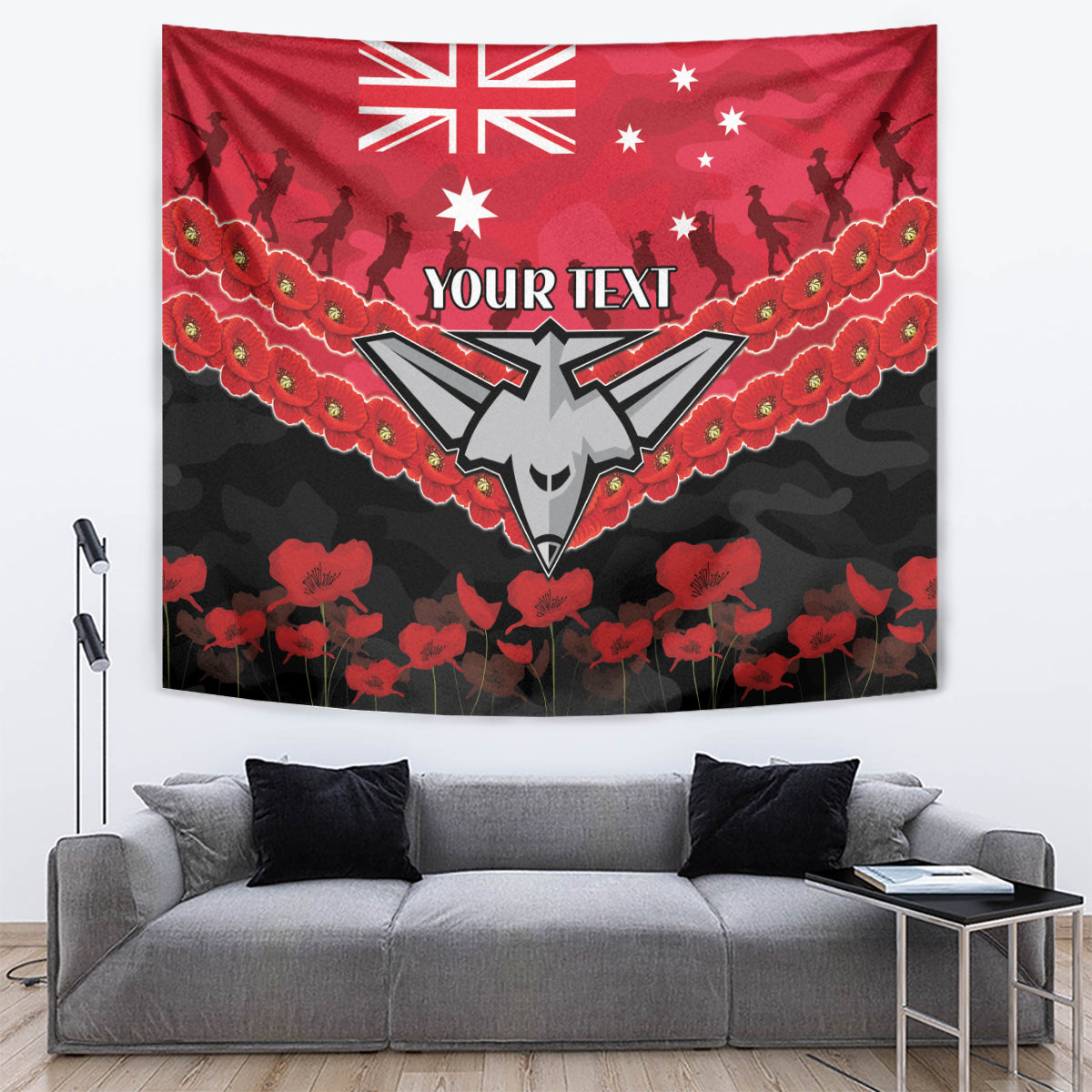 Custom Bombers Football Tapestry ANZAC Lest We Forget