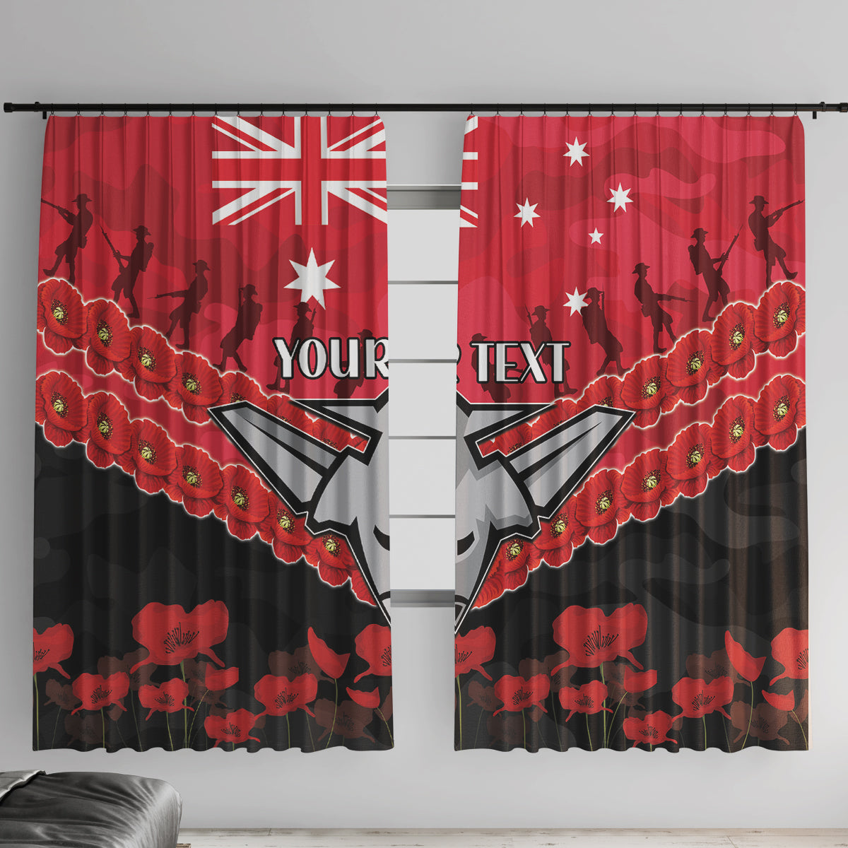Custom Bombers Football Window Curtain ANZAC Lest We Forget