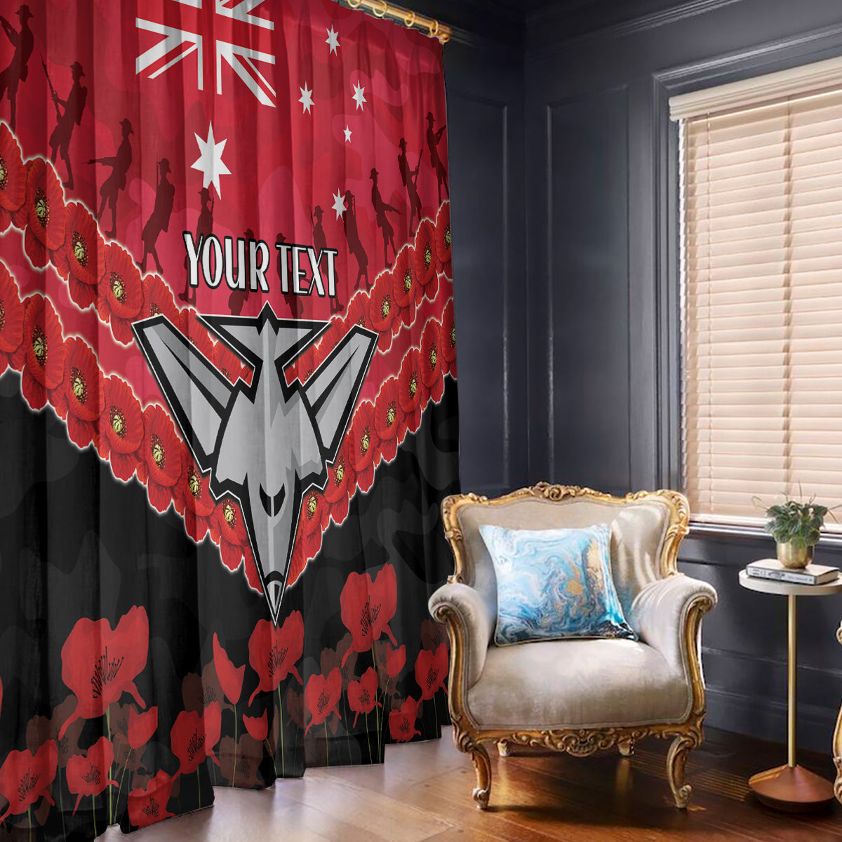 Custom Bombers Football Window Curtain ANZAC Lest We Forget