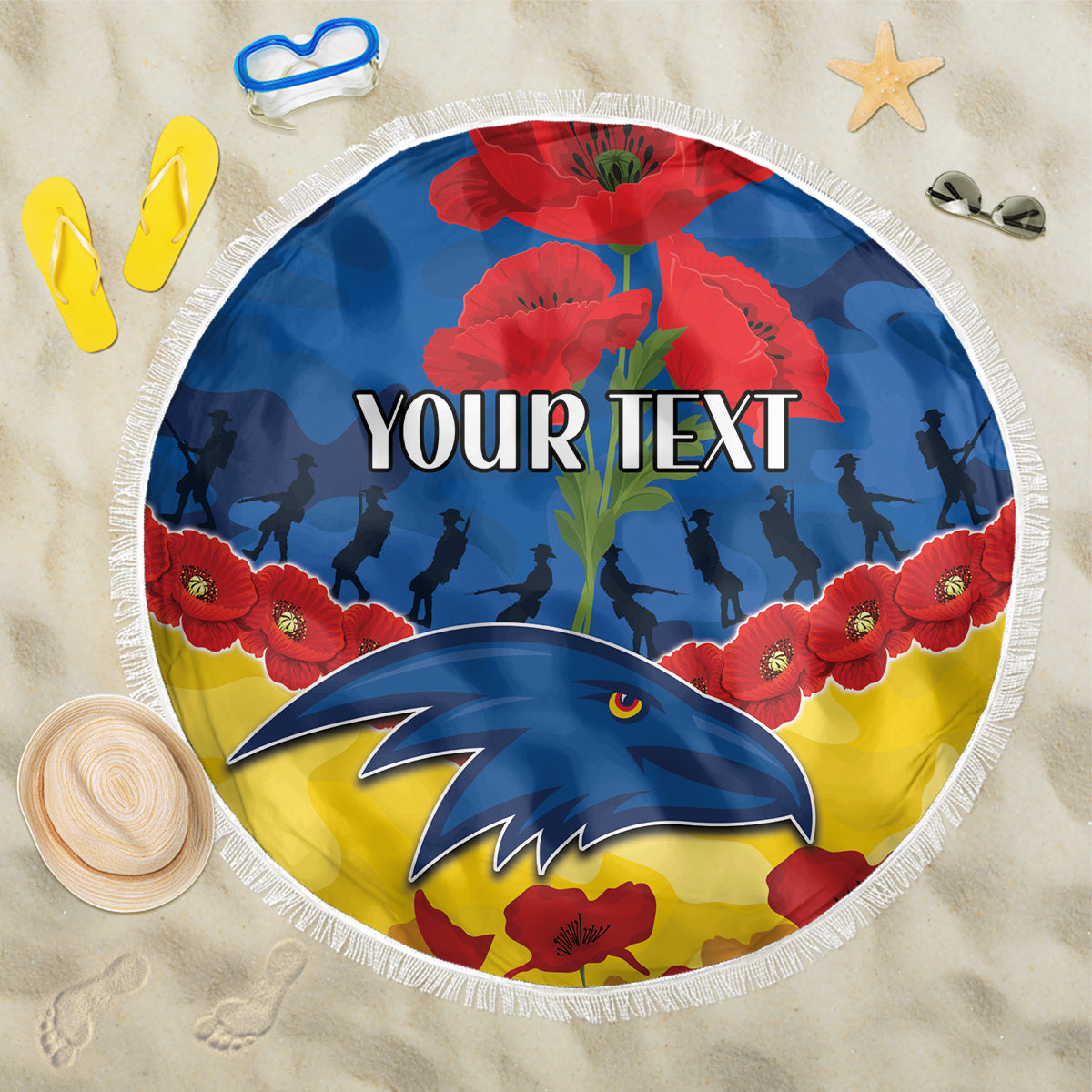 Custom Adelaide Crows Football Beach Blanket ANZAC Lest We Forget