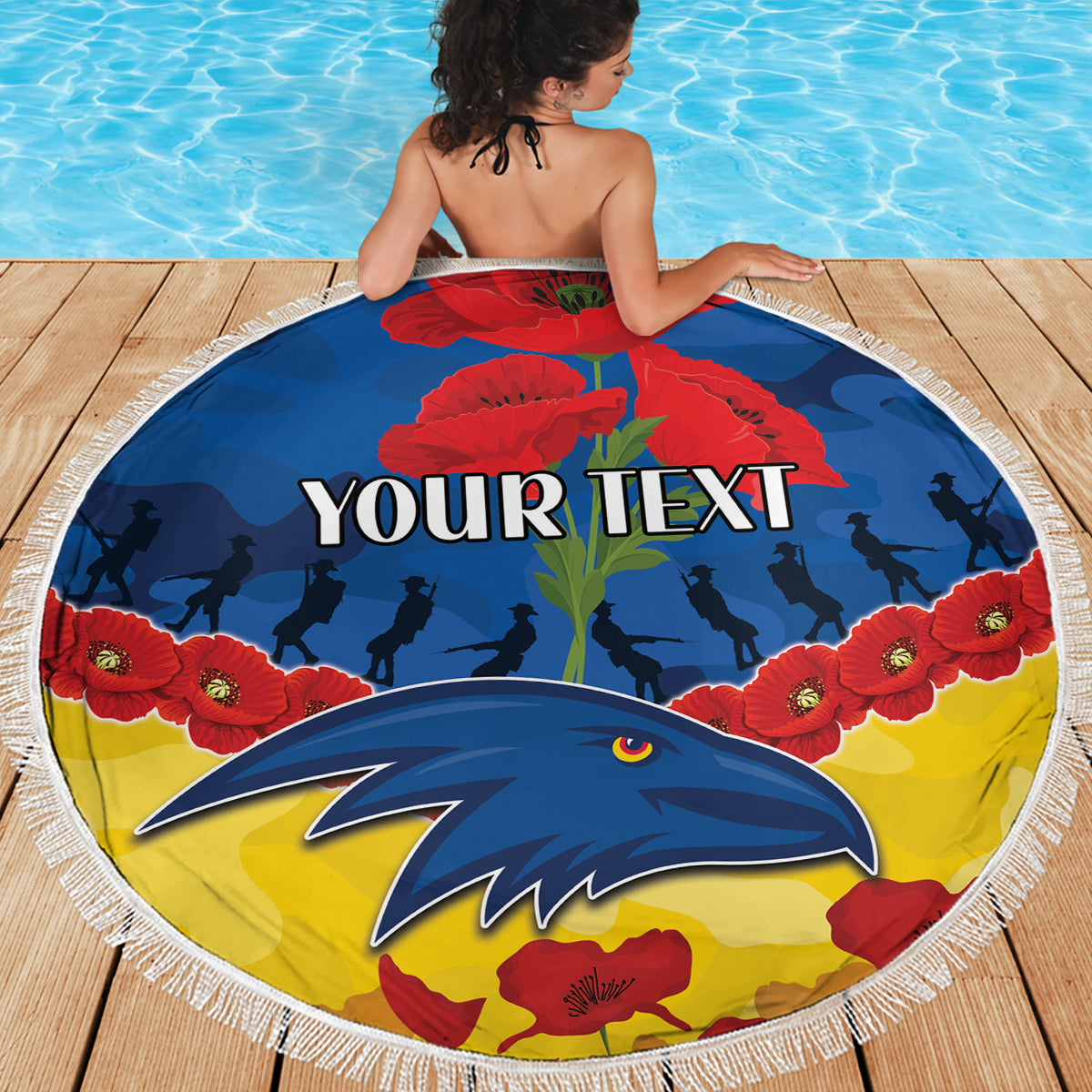 Custom Adelaide Crows Football Beach Blanket ANZAC Lest We Forget