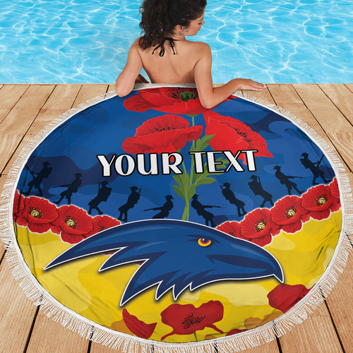 Custom Adelaide Crows Football Beach Blanket ANZAC Lest We Forget