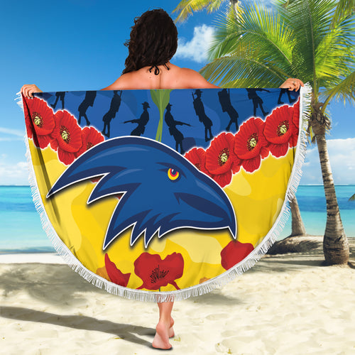 Custom Adelaide Crows Football Beach Blanket ANZAC Lest We Forget