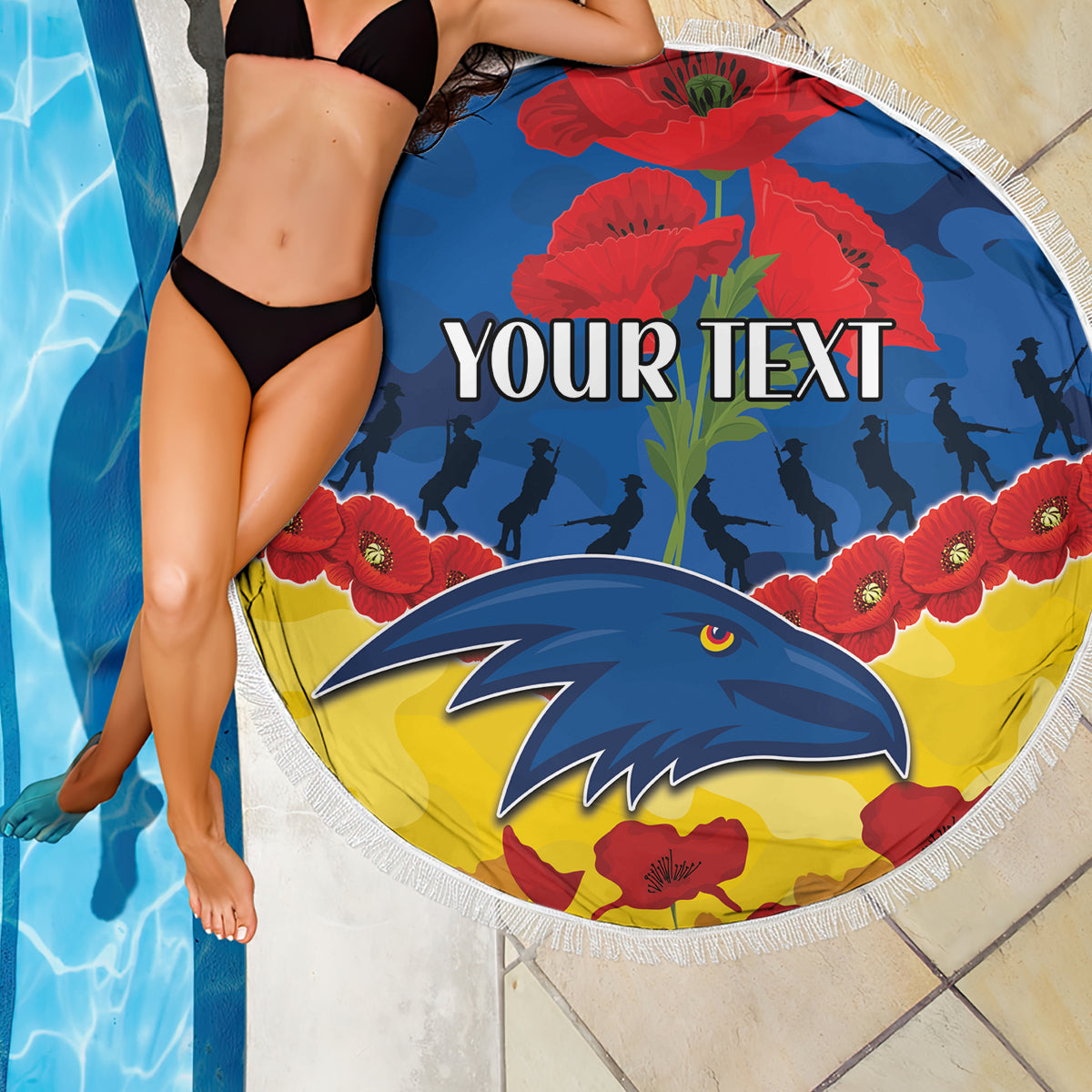 Custom Adelaide Crows Football Beach Blanket ANZAC Lest We Forget
