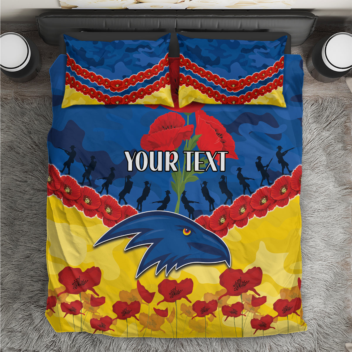 Custom Adelaide Crows Football Bedding Set ANZAC Lest We Forget