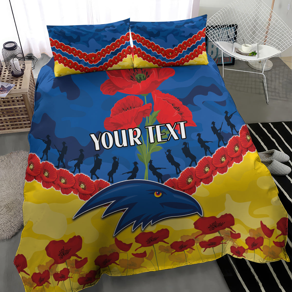 Custom Adelaide Crows Football Bedding Set ANZAC Lest We Forget