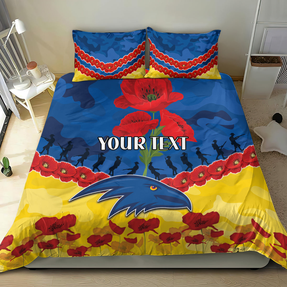 Custom Adelaide Crows Football Bedding Set ANZAC Lest We Forget