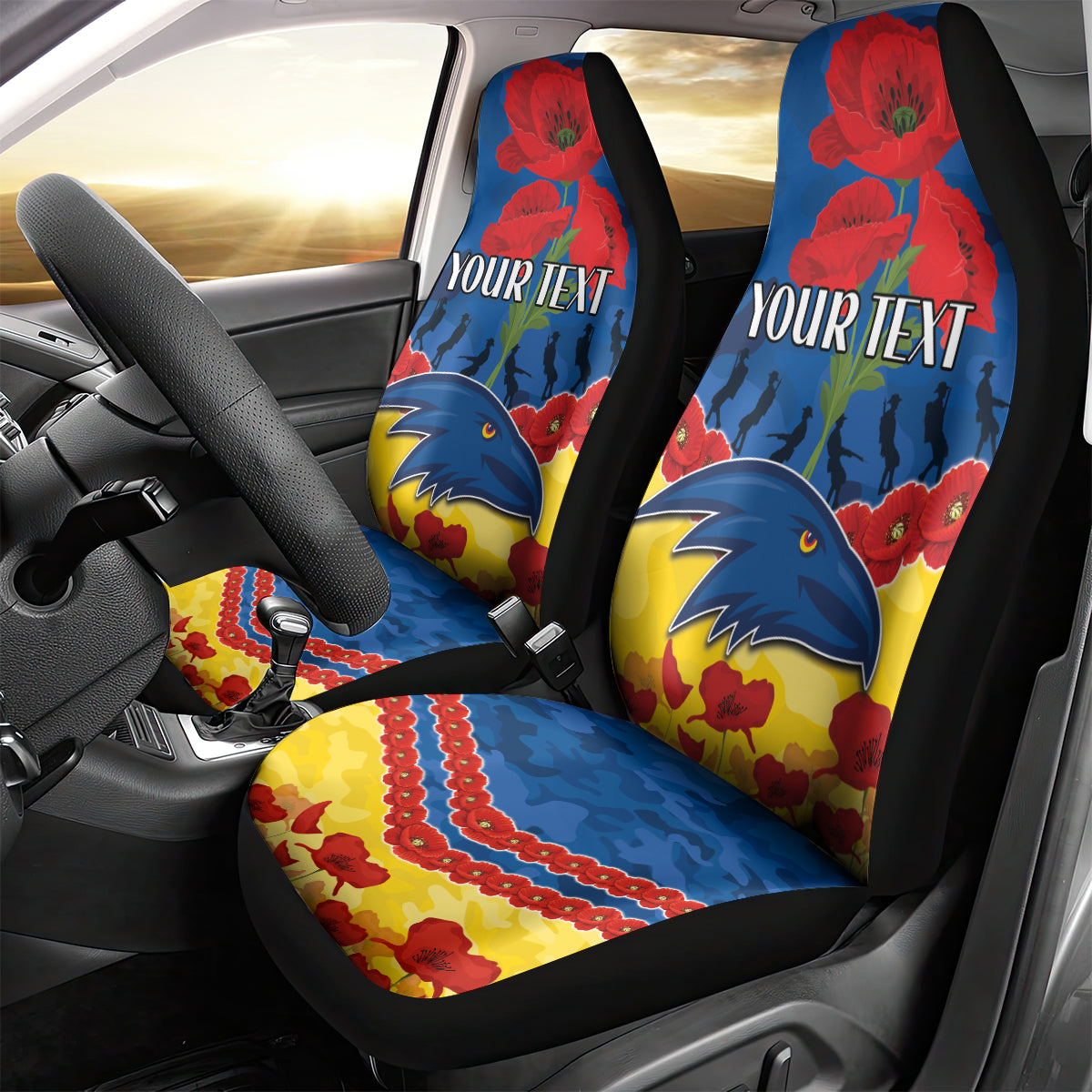 Custom Adelaide Crows Football Car Seat Cover ANZAC Lest We Forget