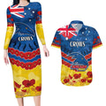 Custom Adelaide Crows Football Couples Matching Long Sleeve Bodycon Dress and Hawaiian Shirt ANZAC Lest We Forget