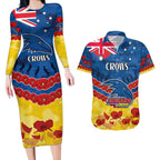 Custom Adelaide Crows Football Couples Matching Long Sleeve Bodycon Dress and Hawaiian Shirt ANZAC Lest We Forget