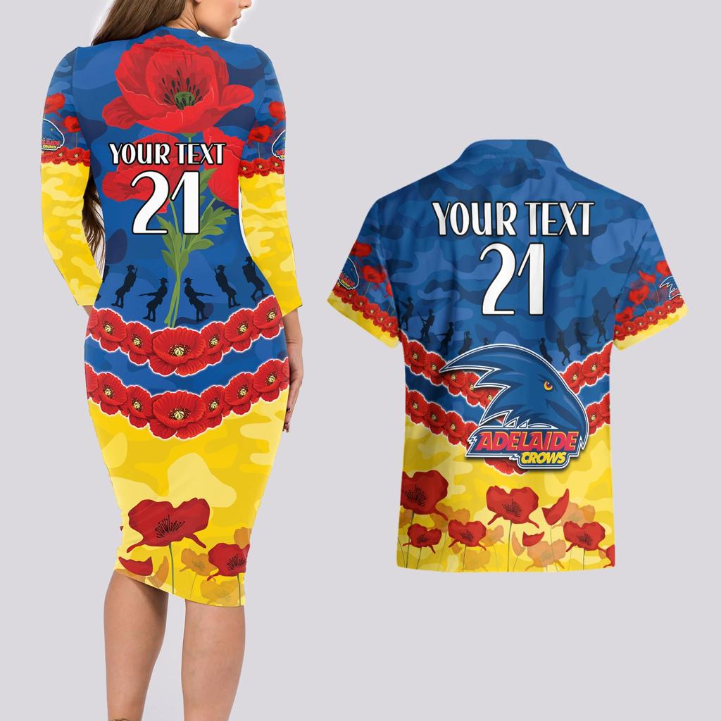 Custom Adelaide Crows Football Couples Matching Long Sleeve Bodycon Dress and Hawaiian Shirt ANZAC Lest We Forget