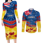 Custom Adelaide Crows Football Couples Matching Long Sleeve Bodycon Dress and Long Sleeve Button Shirt ANZAC Lest We Forget
