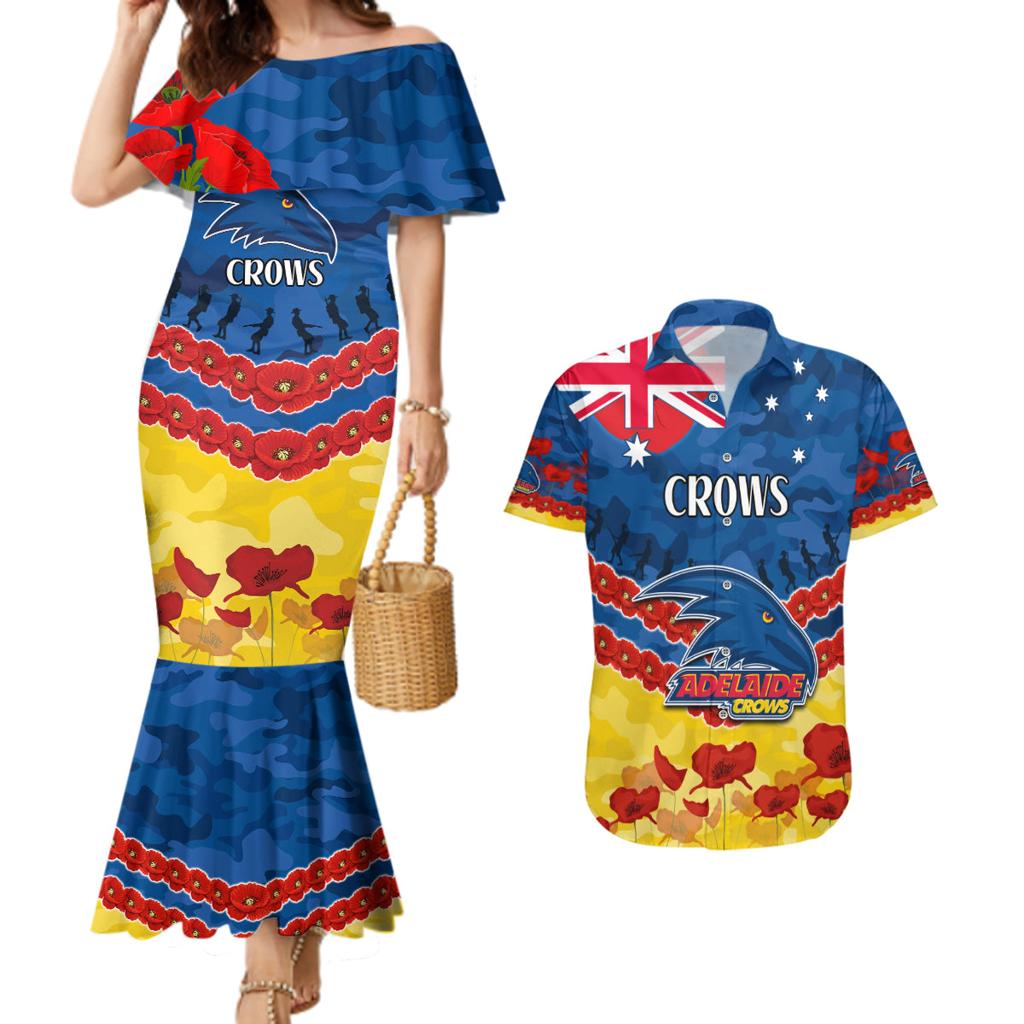 Custom Adelaide Crows Football Couples Matching Mermaid Dress and Hawaiian Shirt ANZAC Lest We Forget
