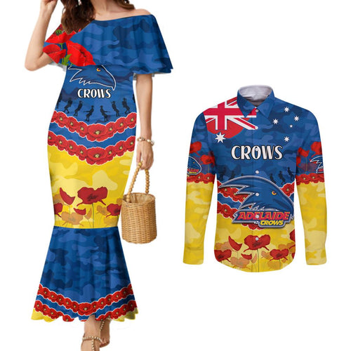 Custom Adelaide Crows Football Couples Matching Mermaid Dress and Long Sleeve Button Shirt ANZAC Lest We Forget