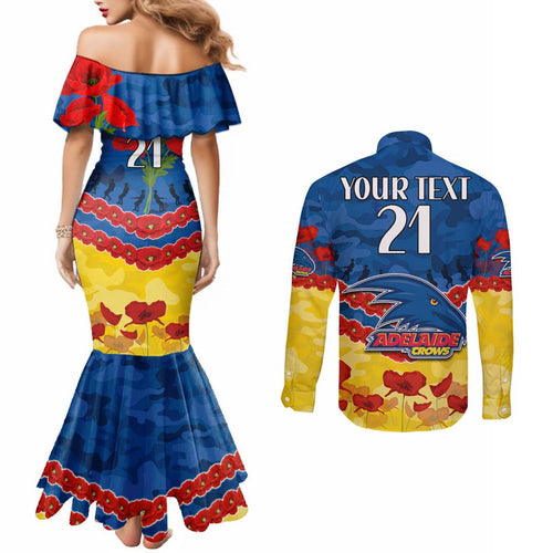 Custom Adelaide Crows Football Couples Matching Mermaid Dress and Long Sleeve Button Shirt ANZAC Lest We Forget