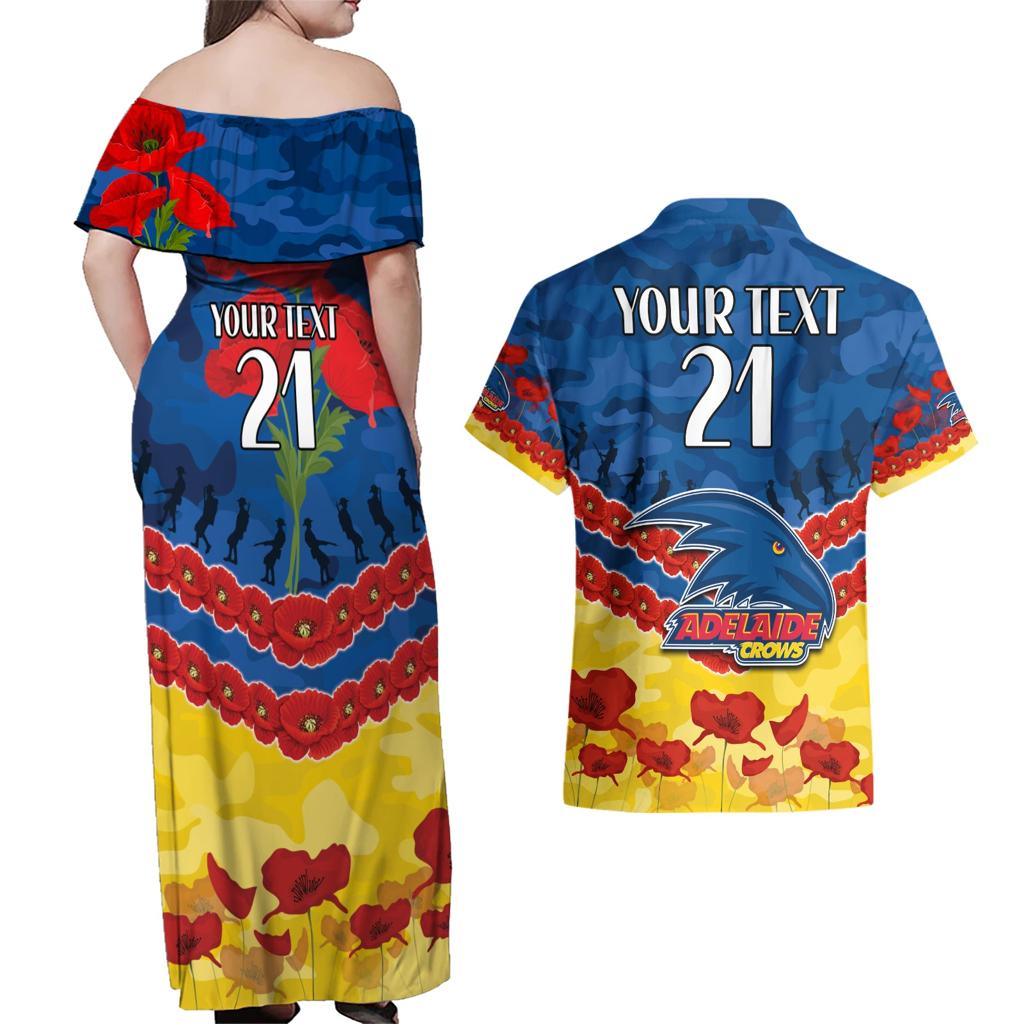Custom Adelaide Crows Football Couples Matching Off Shoulder Maxi Dress and Hawaiian Shirt ANZAC Lest We Forget