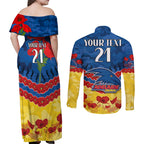 Custom Adelaide Crows Football Couples Matching Off Shoulder Maxi Dress and Long Sleeve Button Shirt ANZAC Lest We Forget