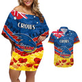 Custom Adelaide Crows Football Couples Matching Off Shoulder Short Dress and Hawaiian Shirt ANZAC Lest We Forget