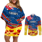 Custom Adelaide Crows Football Couples Matching Off Shoulder Short Dress and Long Sleeve Button Shirt ANZAC Lest We Forget