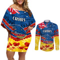 Custom Adelaide Crows Football Couples Matching Off Shoulder Short Dress and Long Sleeve Button Shirt ANZAC Lest We Forget