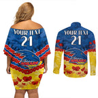 Custom Adelaide Crows Football Couples Matching Off Shoulder Short Dress and Long Sleeve Button Shirt ANZAC Lest We Forget