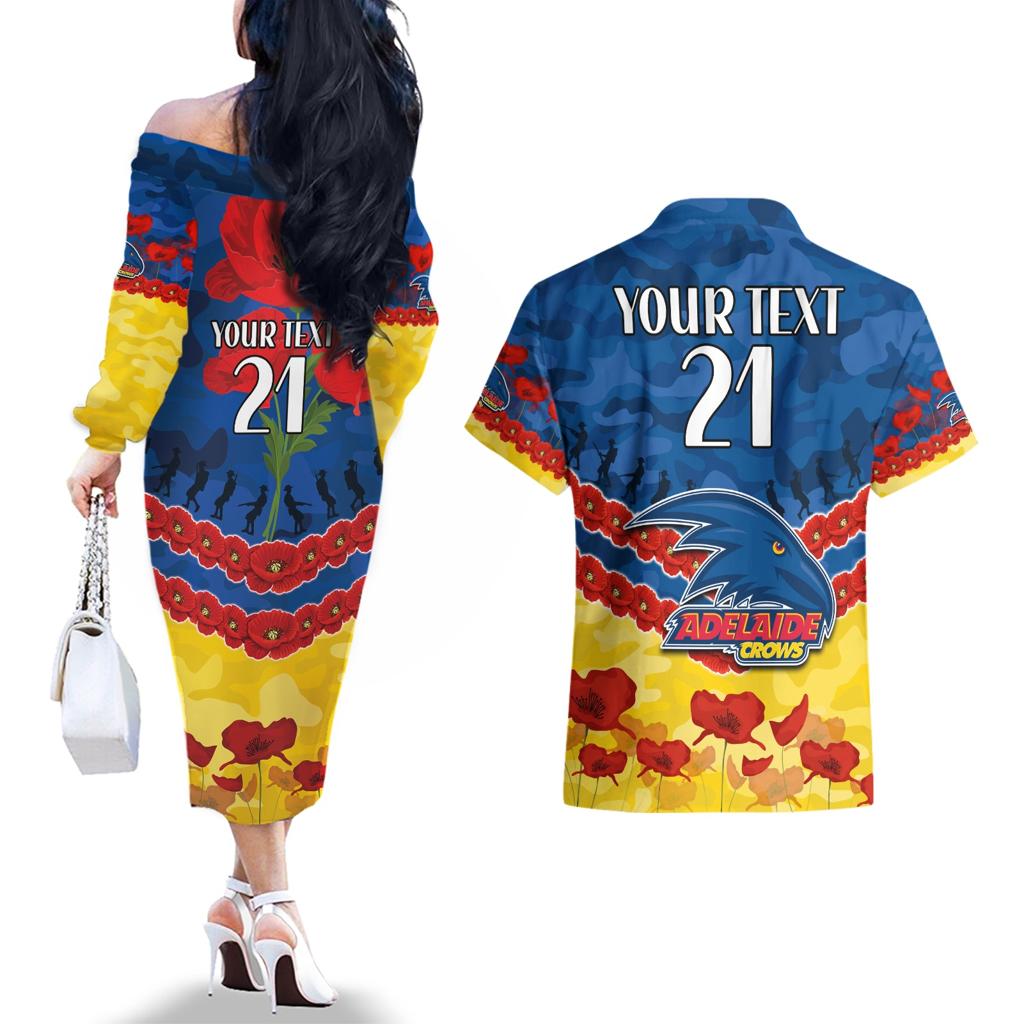 Custom Adelaide Crows Football Couples Matching Off The Shoulder Long Sleeve Dress and Hawaiian Shirt ANZAC Lest We Forget