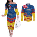 Custom Adelaide Crows Football Couples Matching Off The Shoulder Long Sleeve Dress and Long Sleeve Button Shirt ANZAC Lest We Forget