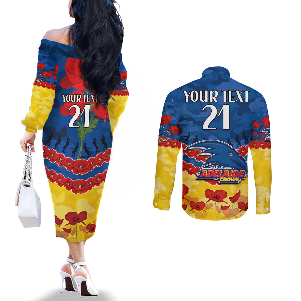 Custom Adelaide Crows Football Couples Matching Off The Shoulder Long Sleeve Dress and Long Sleeve Button Shirt ANZAC Lest We Forget