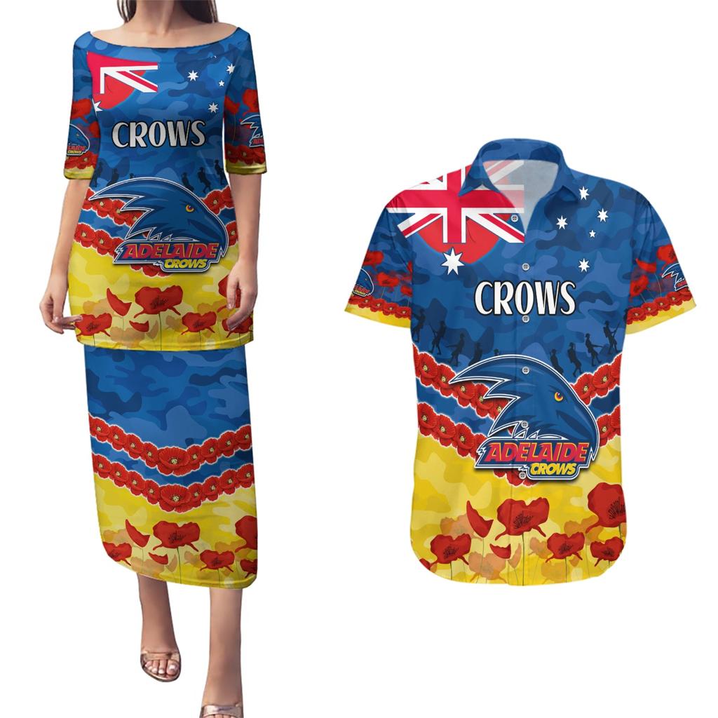 Custom Adelaide Crows Football Couples Matching Puletasi and Hawaiian Shirt ANZAC Lest We Forget
