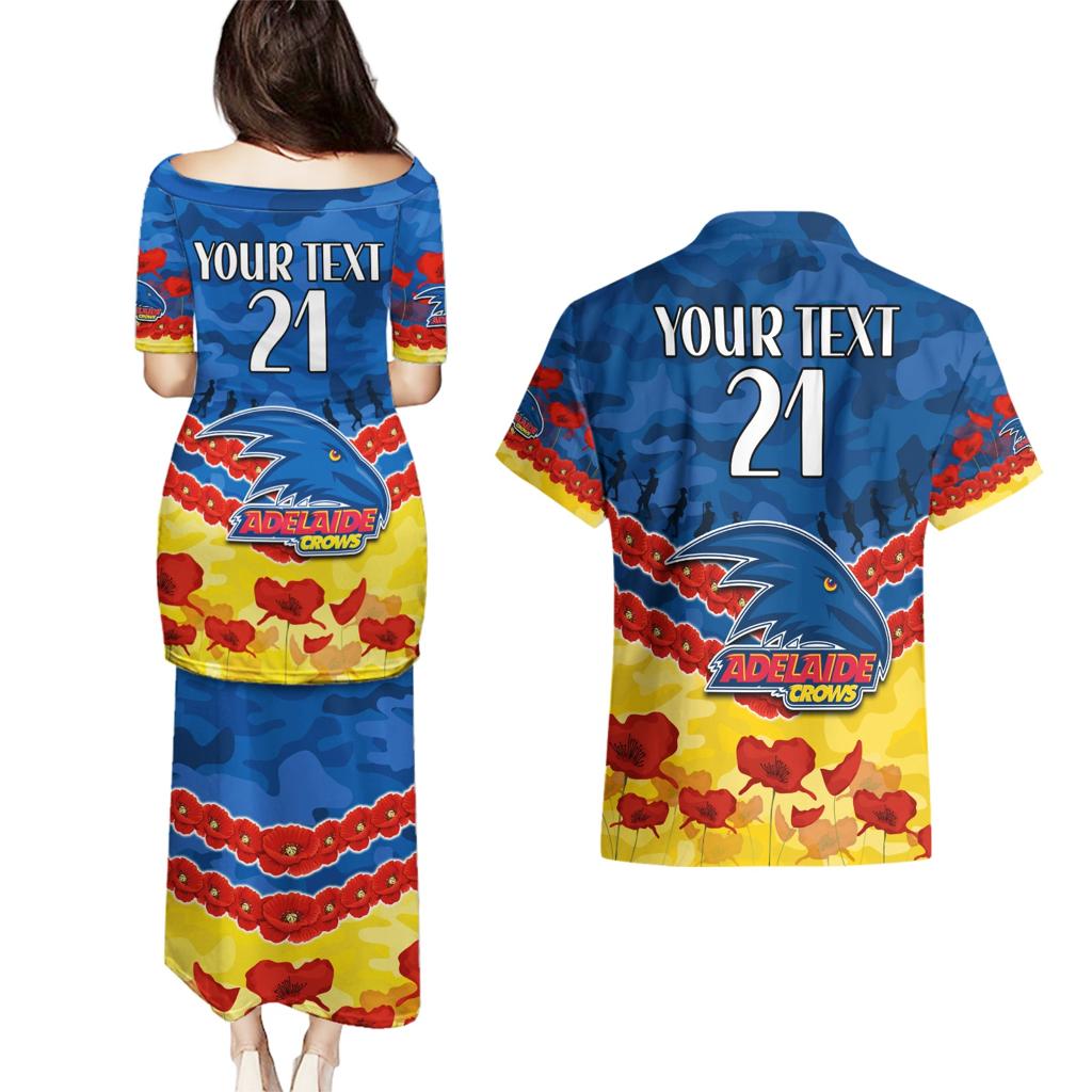 Custom Adelaide Crows Football Couples Matching Puletasi and Hawaiian Shirt ANZAC Lest We Forget