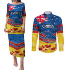 Custom Adelaide Crows Football Couples Matching Puletasi and Long Sleeve Button Shirt ANZAC Lest We Forget