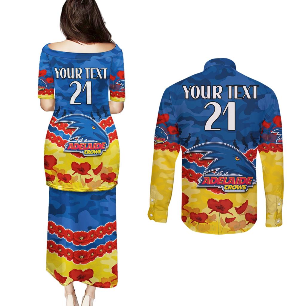 Custom Adelaide Crows Football Couples Matching Puletasi and Long Sleeve Button Shirt ANZAC Lest We Forget