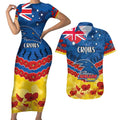Custom Adelaide Crows Football Couples Matching Short Sleeve Bodycon Dress and Hawaiian Shirt ANZAC Lest We Forget