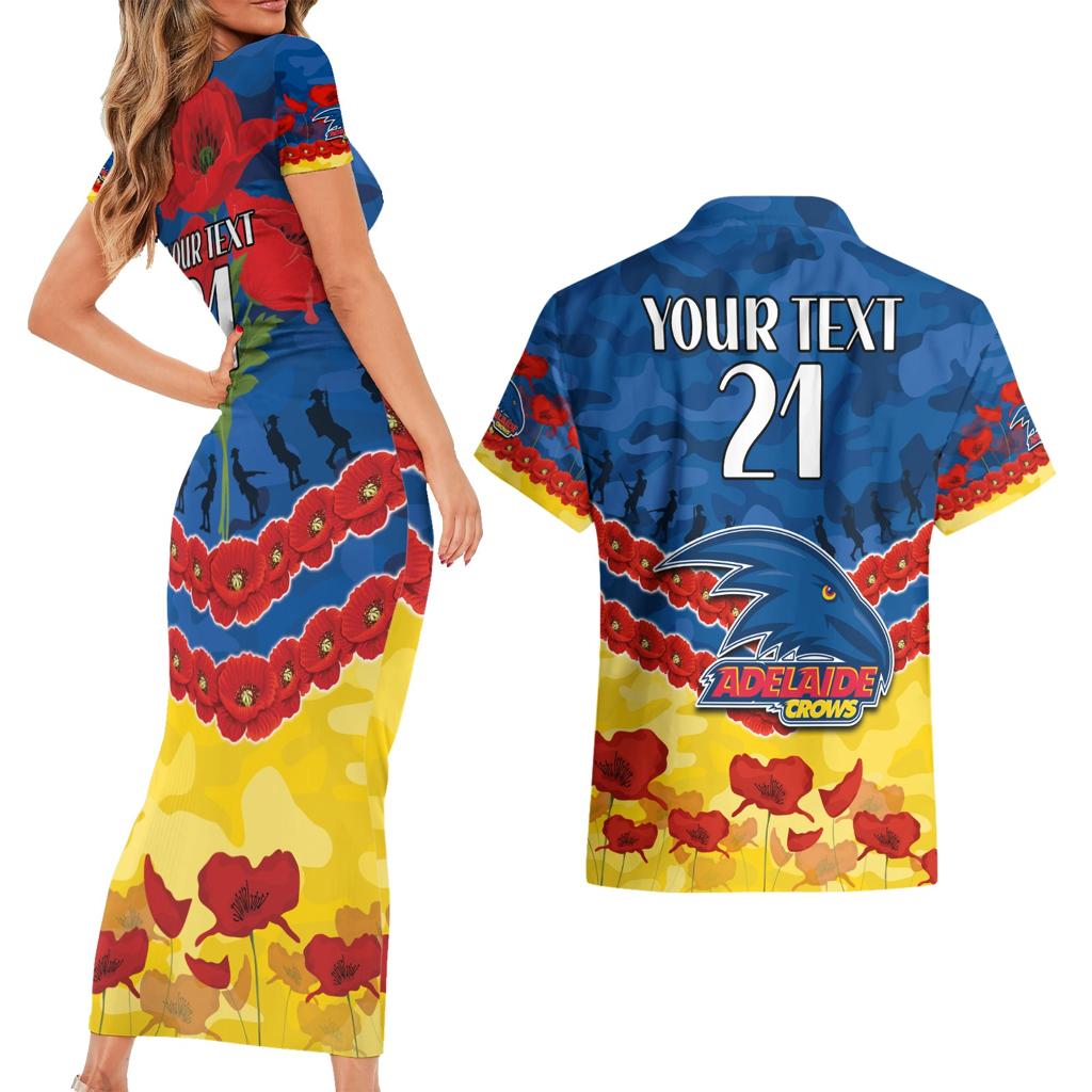 Custom Adelaide Crows Football Couples Matching Short Sleeve Bodycon Dress and Hawaiian Shirt ANZAC Lest We Forget